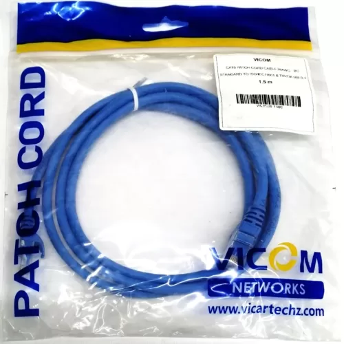 PATCH CORD UTP CAT6 CERT 100% COBRE AZUL 1.5 M VICOM Referencia: VIC-PT06-1-5 BC