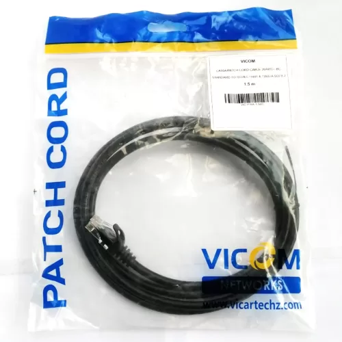 PATCH CORD UTP CAT6A CERT 100% COBRE NEGRO 1.5 M. Marca: VICOM. Referencia: VIC-PT6A-1-5 BC