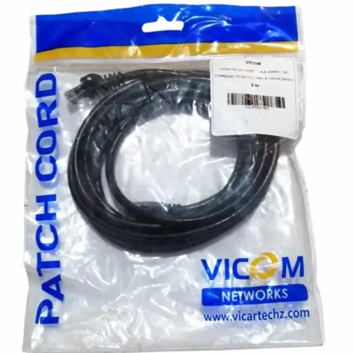 PATCH CORD UTP CAT6A CERT 100% COBRE NEGRO 3 Metros. Marca: VICOM. Referencia: VIC-PT6A-3BC