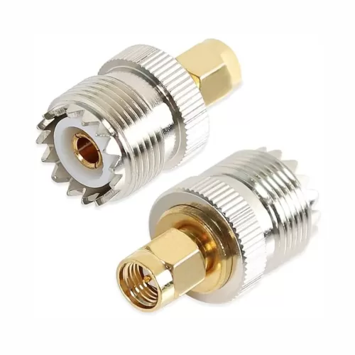 ADAPTADOR PL259 HEMBRA (SO239) A SMA MACHO. Marca: Vicom. Referencia: ADP-PL259H-SMA-M